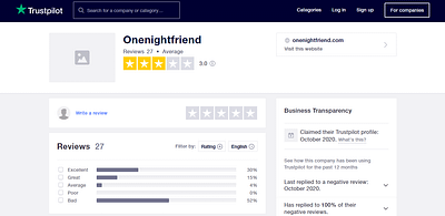 onenightfriend rating by trustpilot